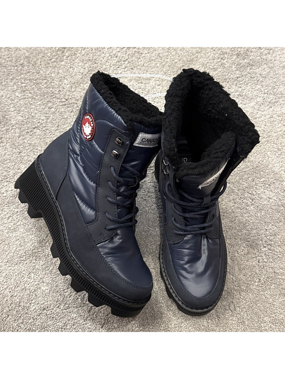Canada Weather Gear Duck Boots Womens 8 Blue Faux Fur Waterproof Chunky Glossy